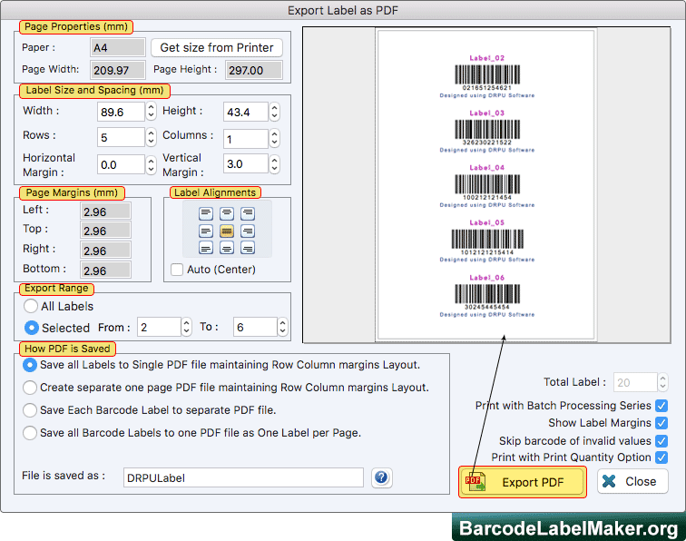 Export Label as PDF Export Label as PDF