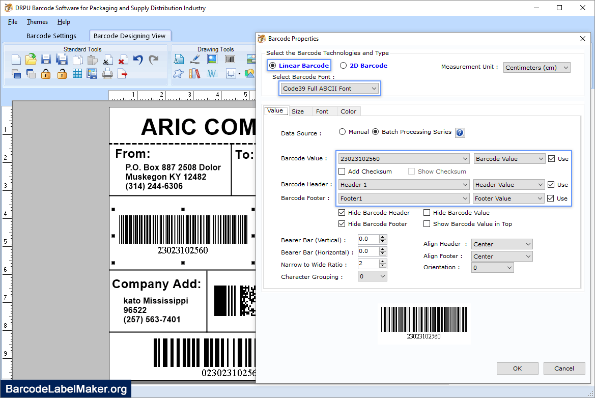 Barcode Properties Packaging, Supply & Distribution Industry Barcode Properties
