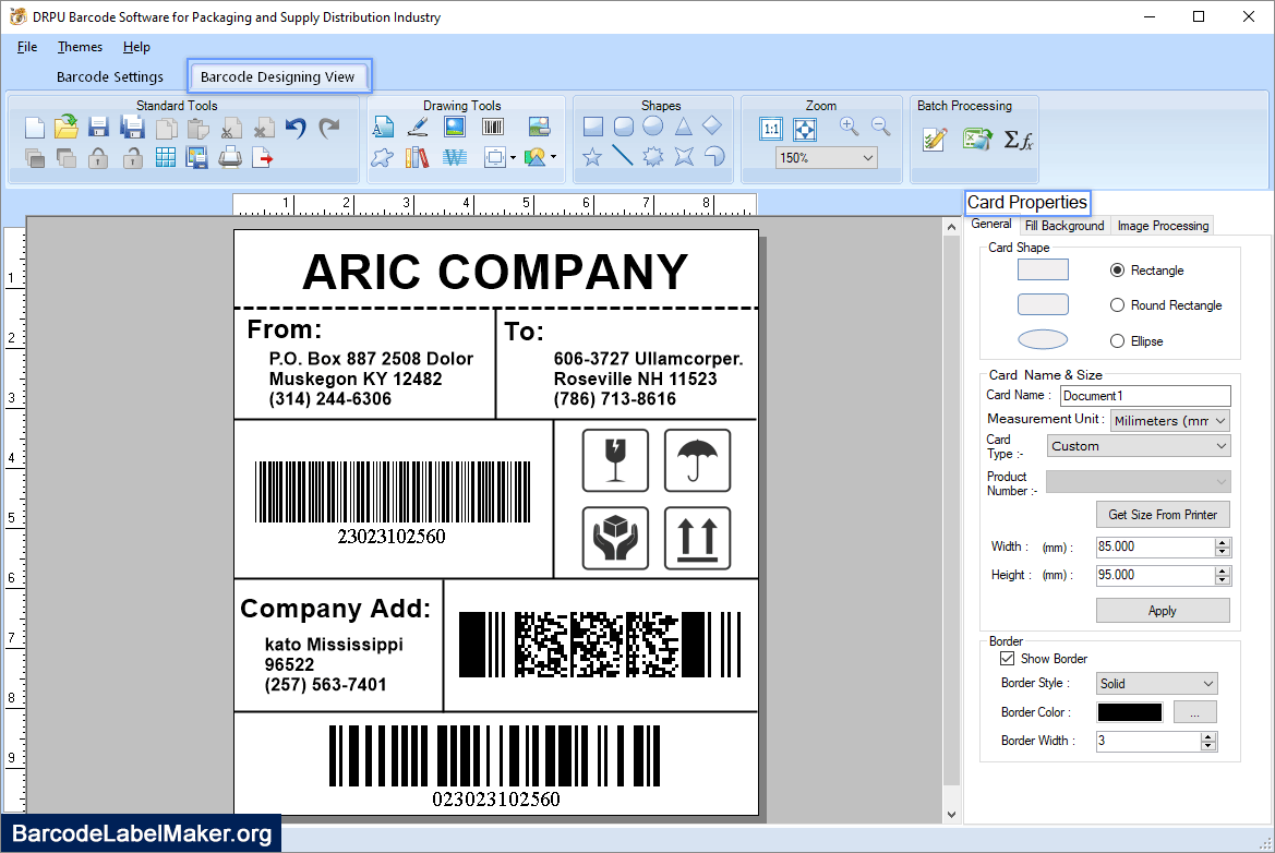 Card Properties Packaging, Supply & Distribution Industry Card Properties