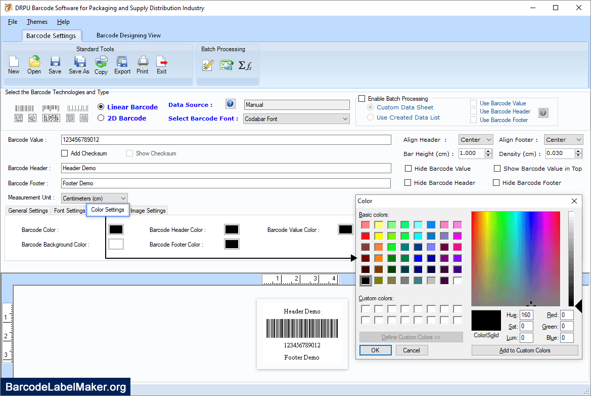 Set Color Settings Packaging, Supply & Distribution Industry Color Settings