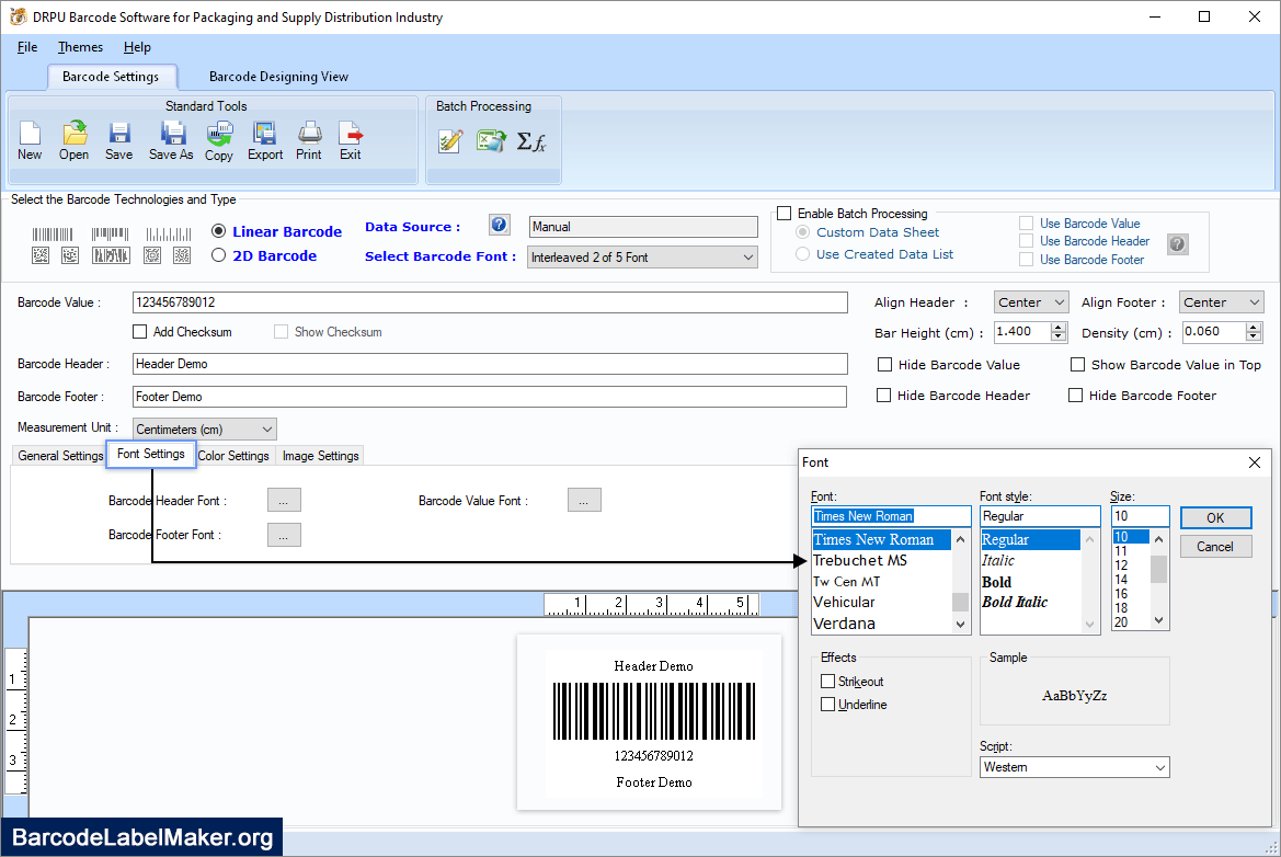 Font Settings Packaging, Supply & Distribution Industry Font Settings