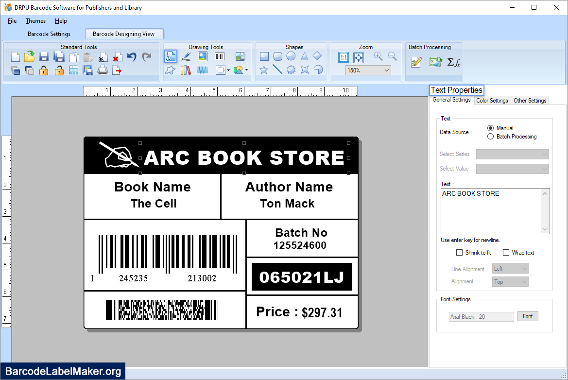 Text Properties Barcode Publishers and Library Text Properties