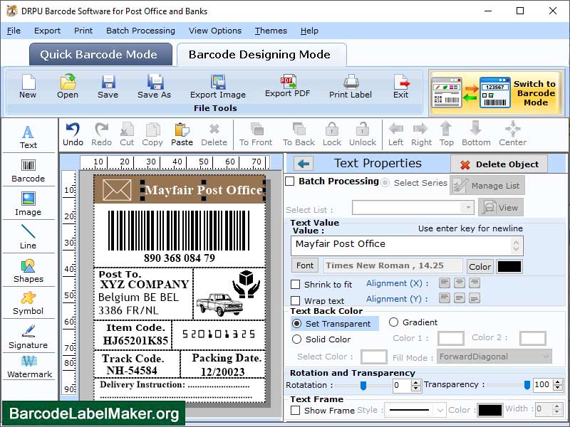 Courier Post Mailer Barcode Labels 7.3.0.1
