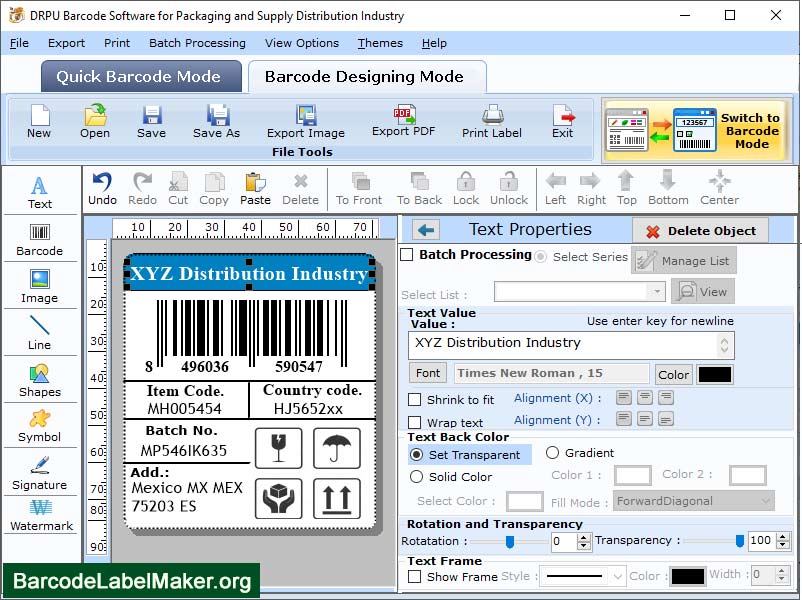 Parcels and Luggage Barcode Printer screen shot
