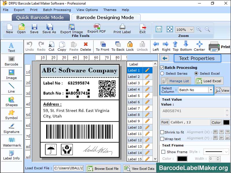 Screenshot of Professional Barcode Label Maker