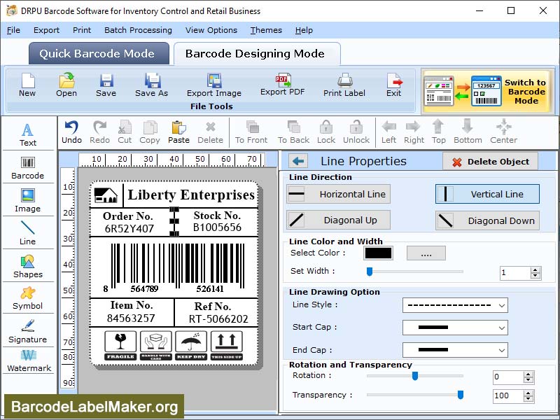 Screenshot of Barcode Label Printing Application
