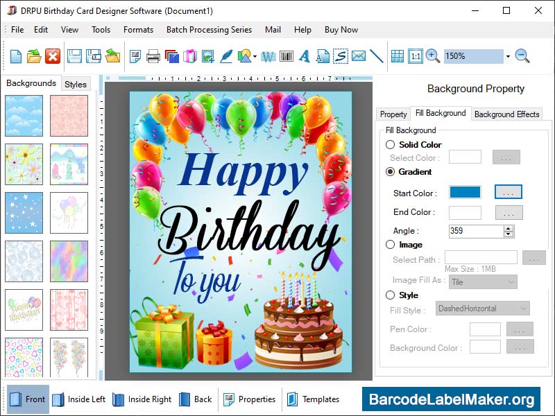 Screenshot of Printable Birthday Cards Creator