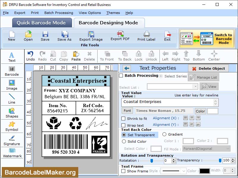 Screenshot of Barcode Inventory Management Software