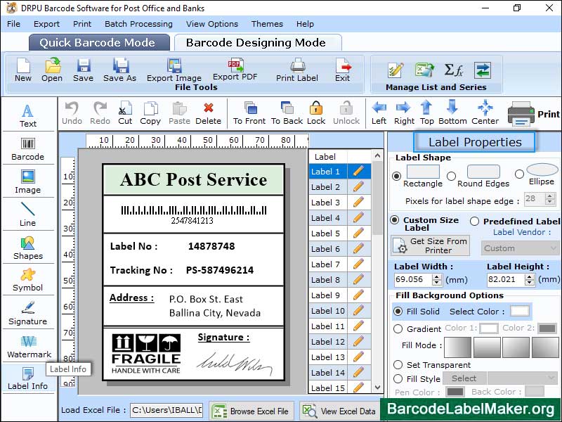 Screenshot of Postal Barcode Labels Maker