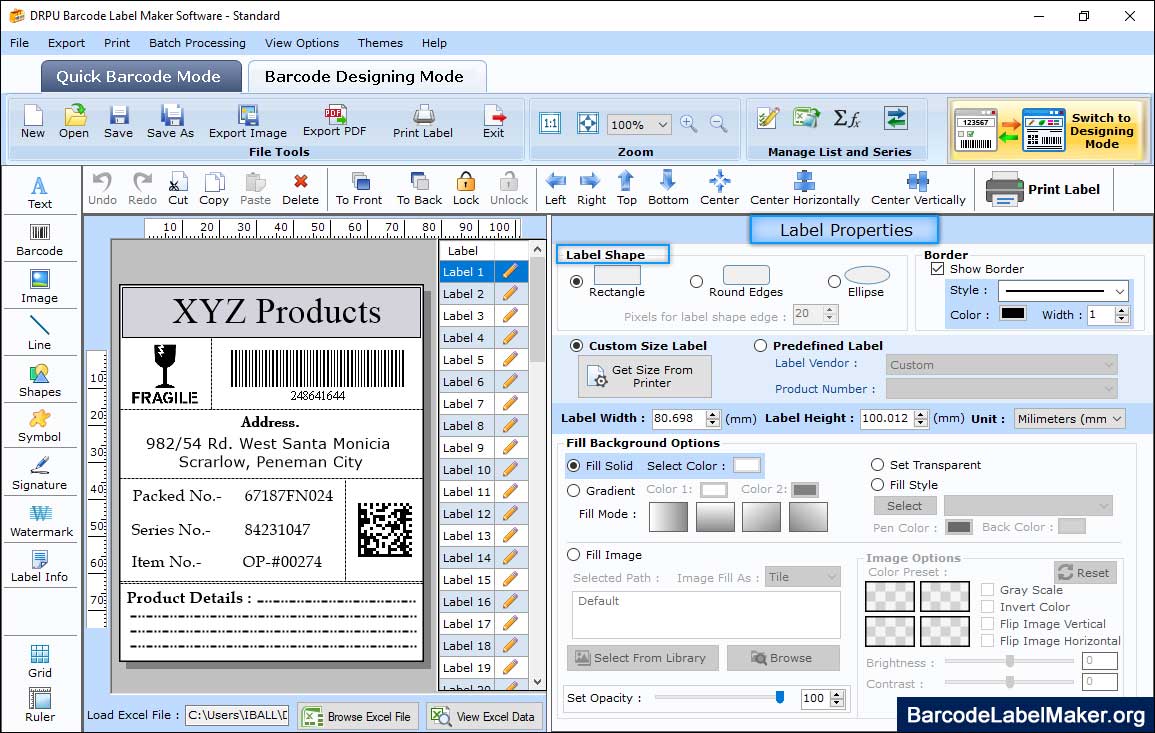 Barcode Label Standard Label Properties