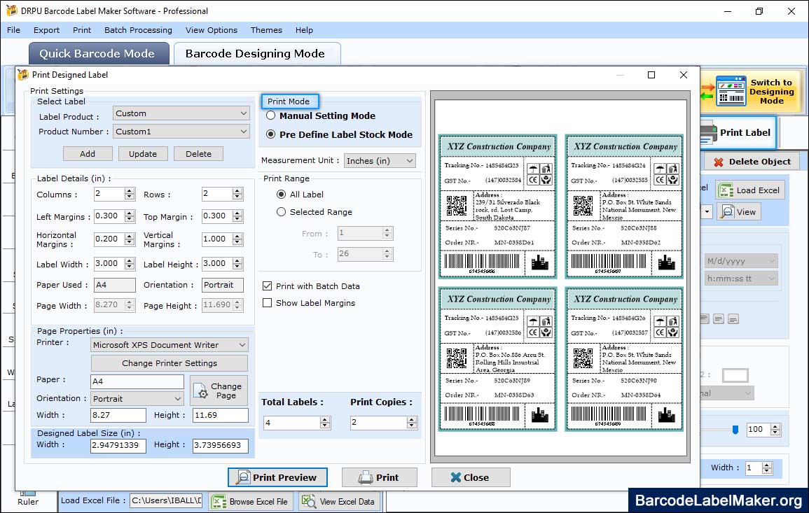 Professional Barcode Print Preview