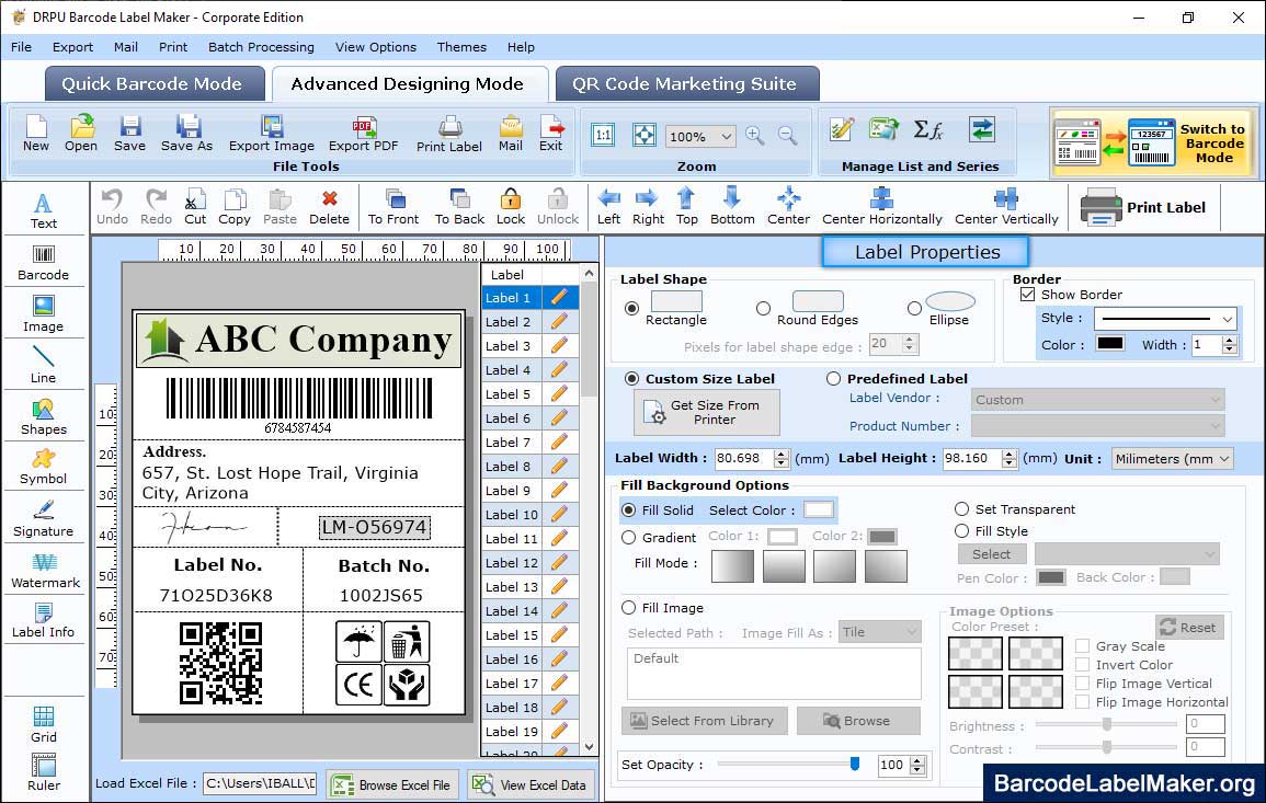 Barcode Designing Mode Label Properties