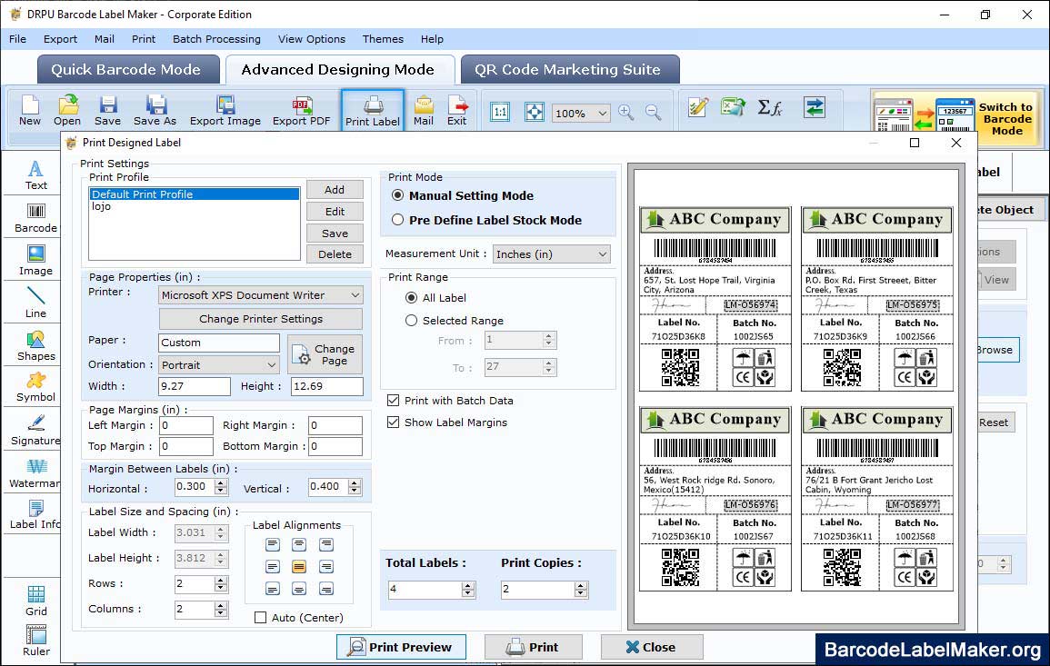 Barcode Designing Print Mode