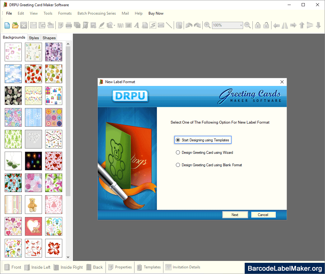 Greeting Card Select option