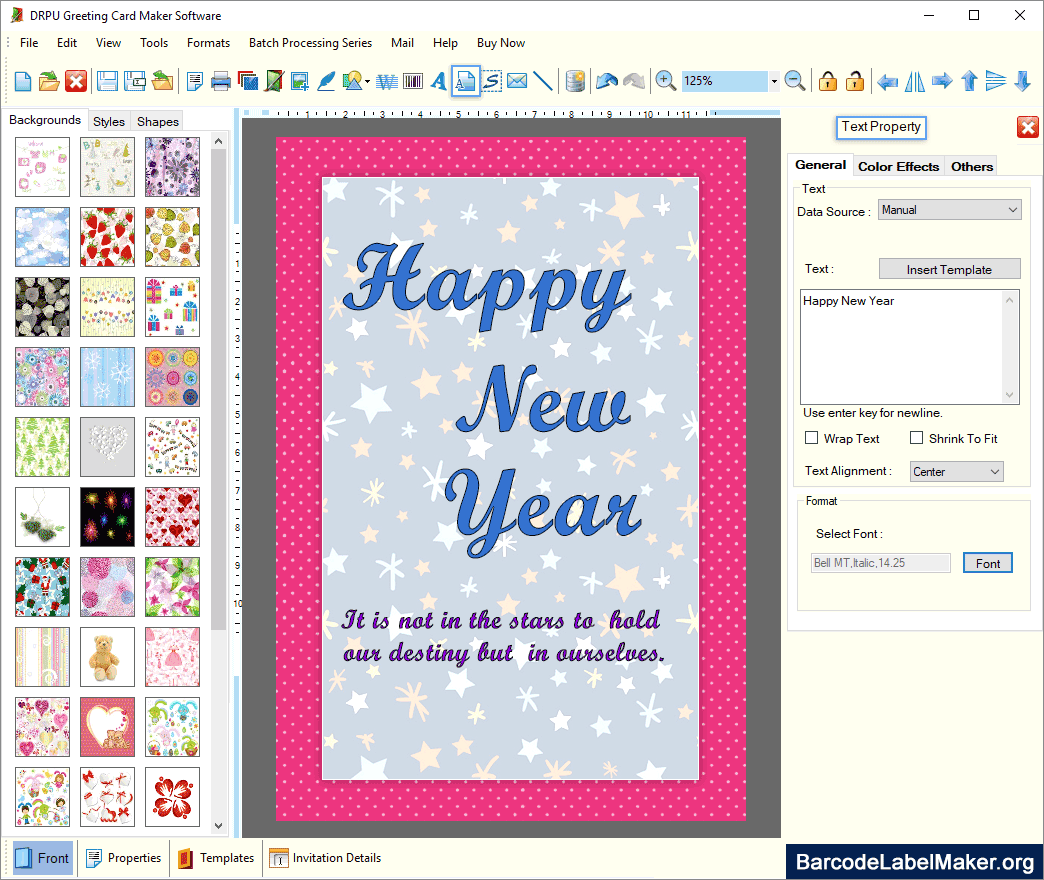 Greeting Card Text Properties