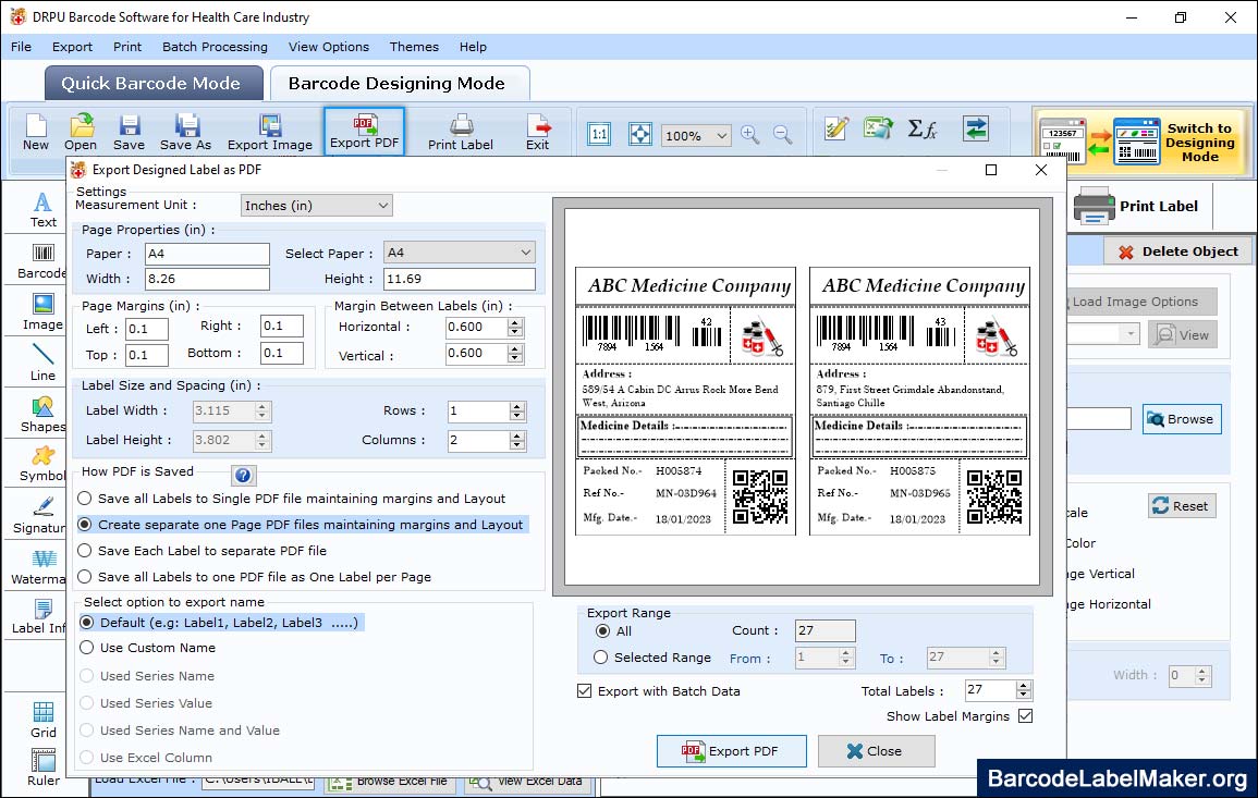 Healthcare Barcode print Settings