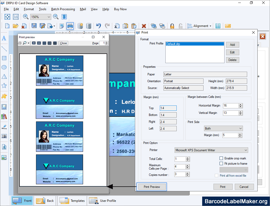 Print Preview ID Card Maker Software Print Mode