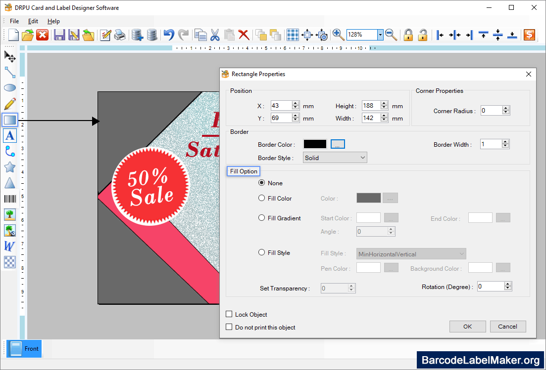 ID Card label Maker Rectangle Properties