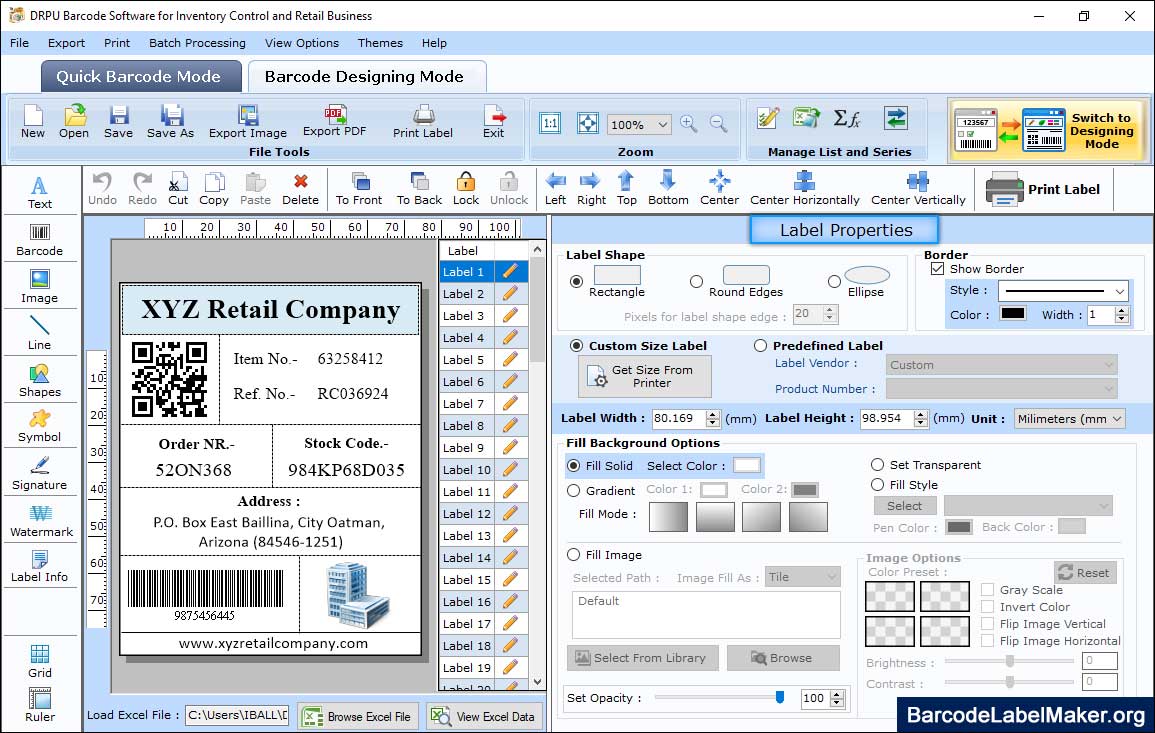 Inventory Control Label Properties