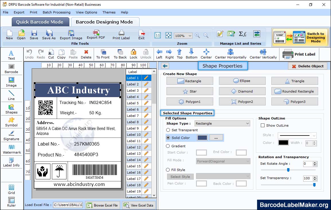 Manufacturing Warehousing Shape Properties