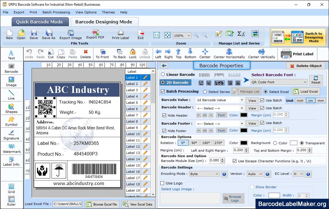 Manufacturing Barcode Properties