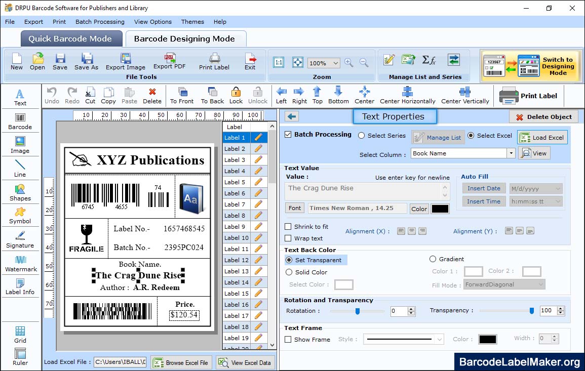 Barcode Publishers and Library Text Properties