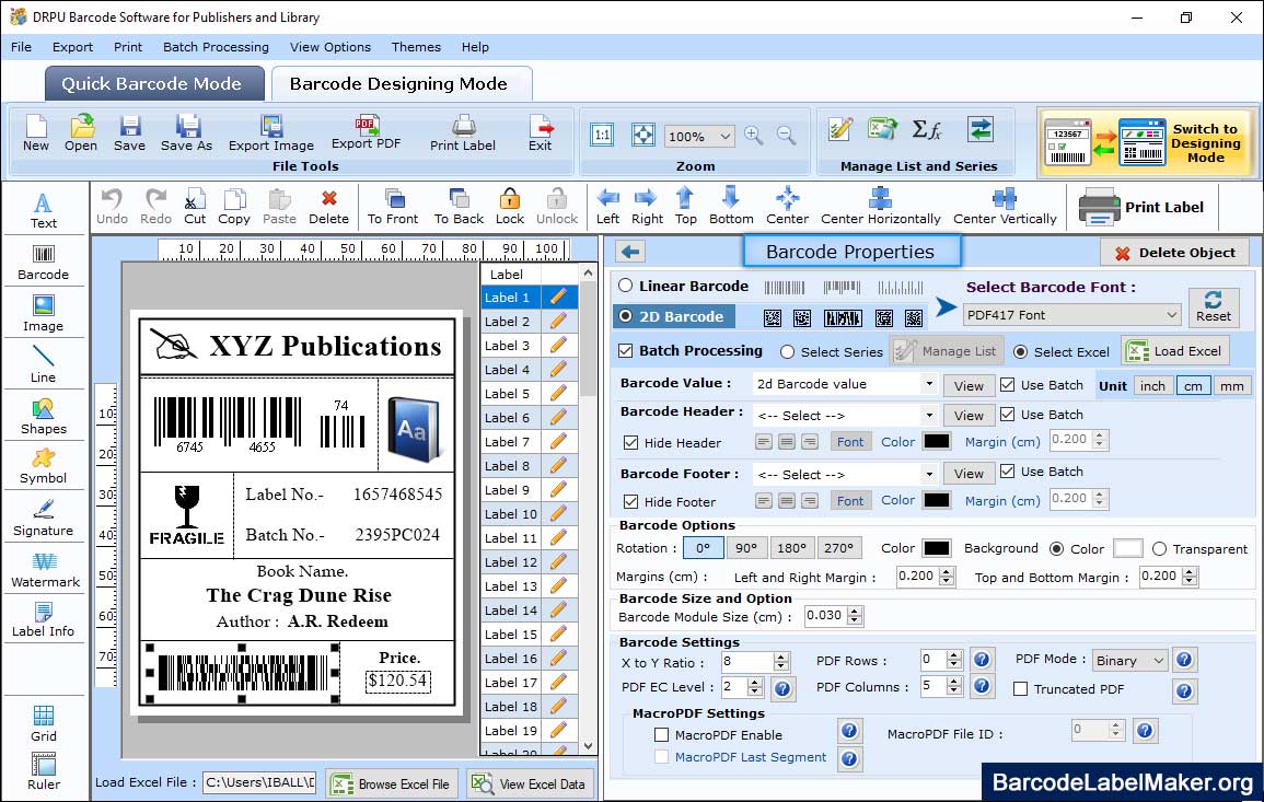 Barcode Publishers and Library Barcode Properties