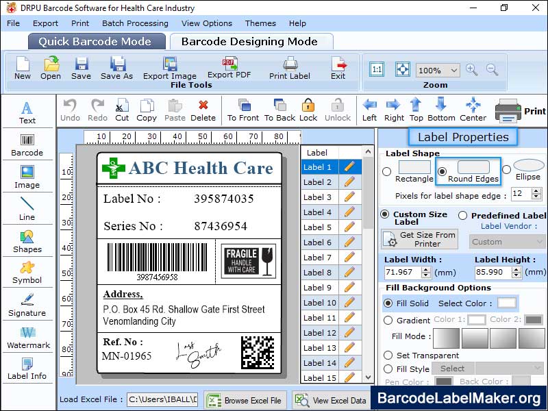 Screenshot of Healthcare Barcode Maker Software