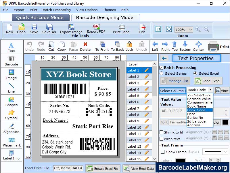 Screenshot of Library Barcode Maker Software