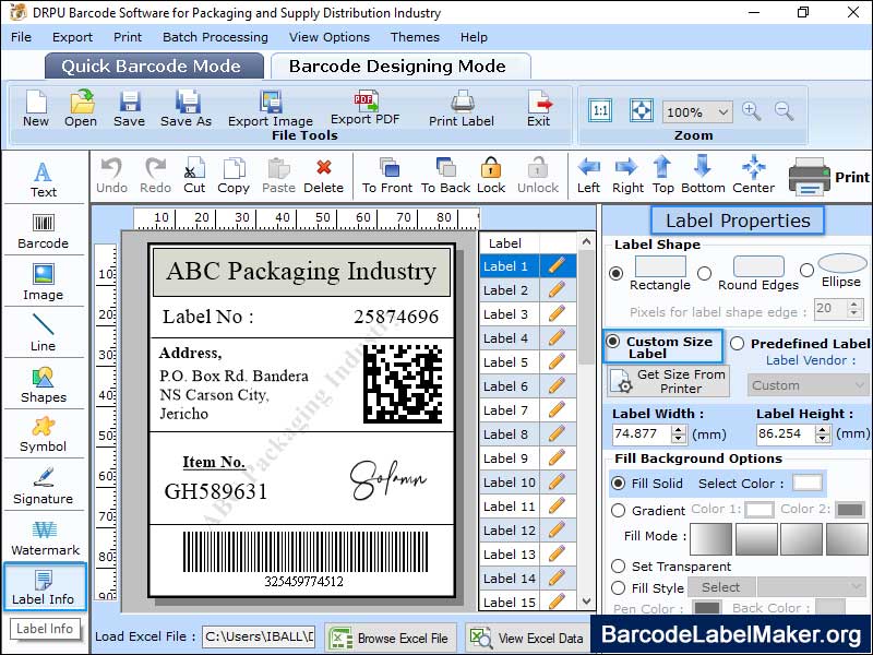 Screenshot of Packaging Barcode Maker Software