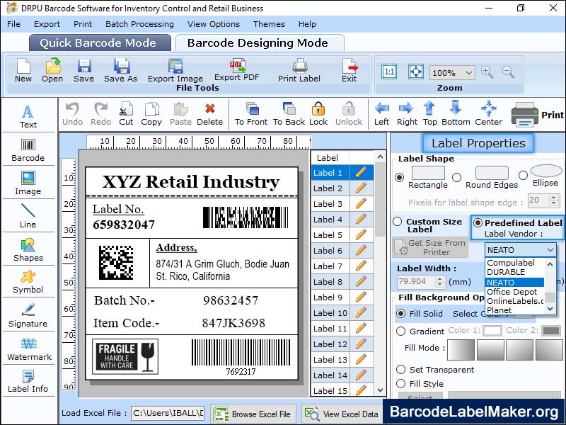 Retail Barcode Labels Maker Screenshot